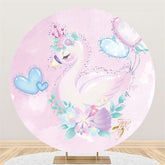 Lofaris Pink And Blue Love Floral Swan Birthday Party Backdrop